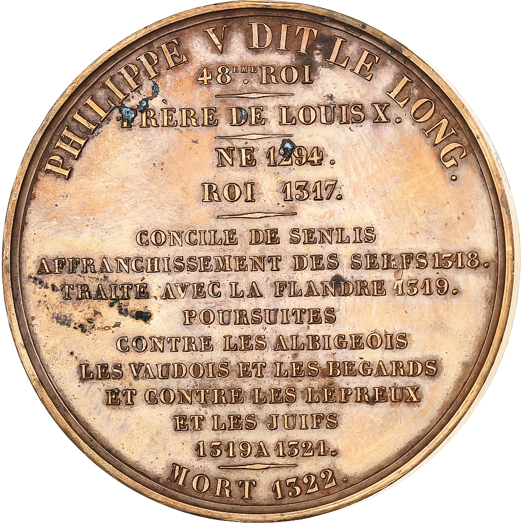 France, Medal, Les Rois de France, Philippe V, 1837, Bronze, Caqué, 