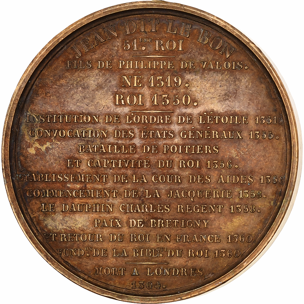 Frankrijk, Medaille, Les Rois de France, Jean II, 1837, Bronzen, Caqué, PR