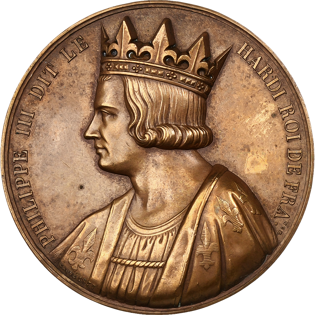 France, Medal, Les Rois de France, Philippe III, 1837, Bronze, Caqué, 