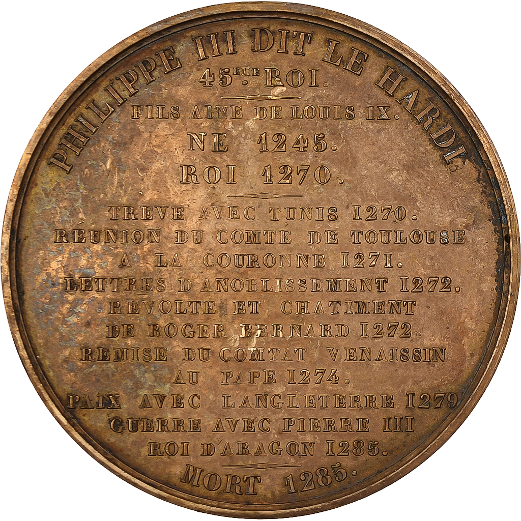 France, Medal, Les Rois de France, Philippe III, 1837, Bronze, Caqué, 