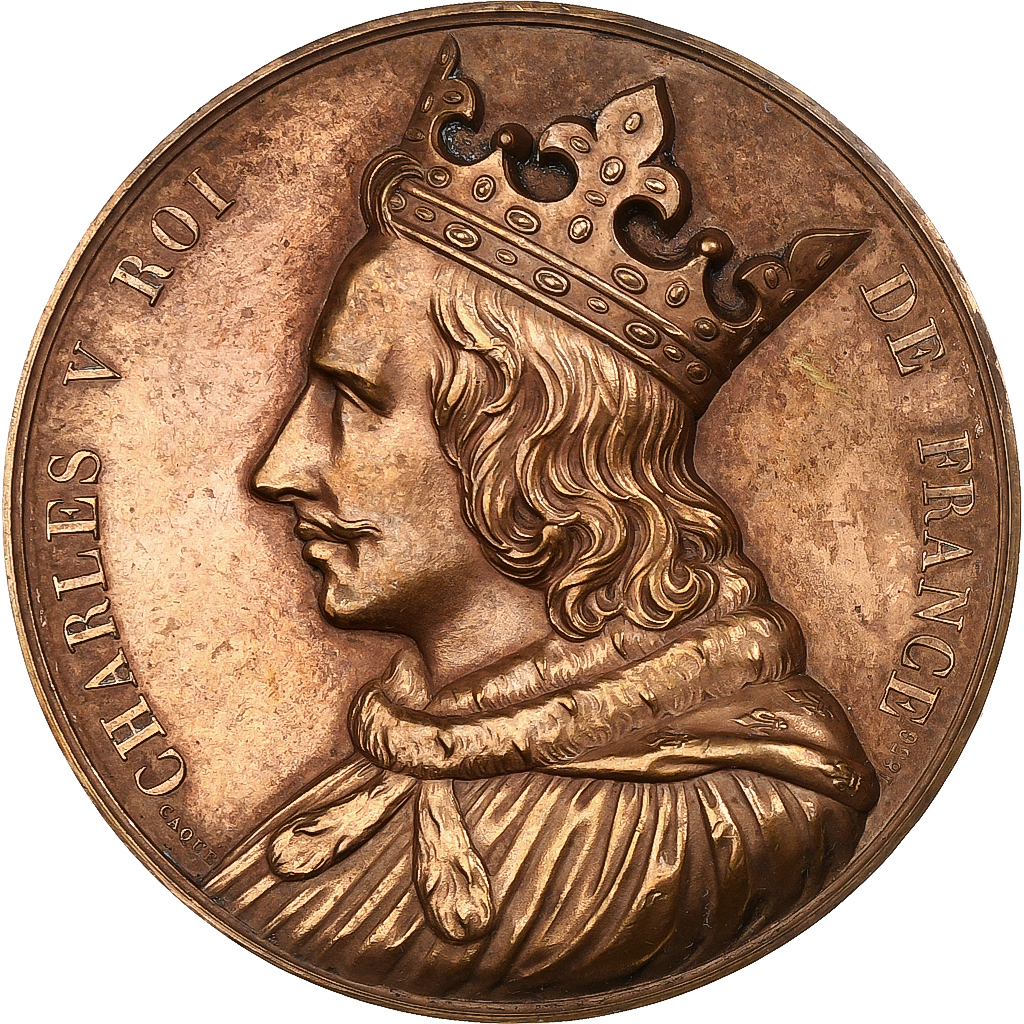 France, Medal, Les Rois de France, Charles V, 1836, Bronze, Caqué, 