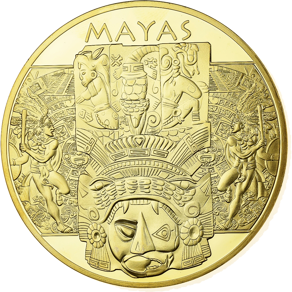 France, Medal, Mayas, The Mayan Calendar, Copper Gilt, 