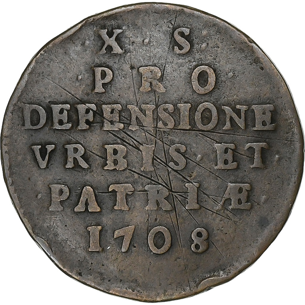 France, Ville de Lille, 10 Sols, 1708, siège de la ville, , Copper