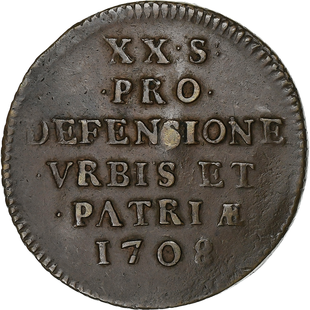 France, Ville de Lille, 20 Sols, 1708, siège de la ville, , Copper