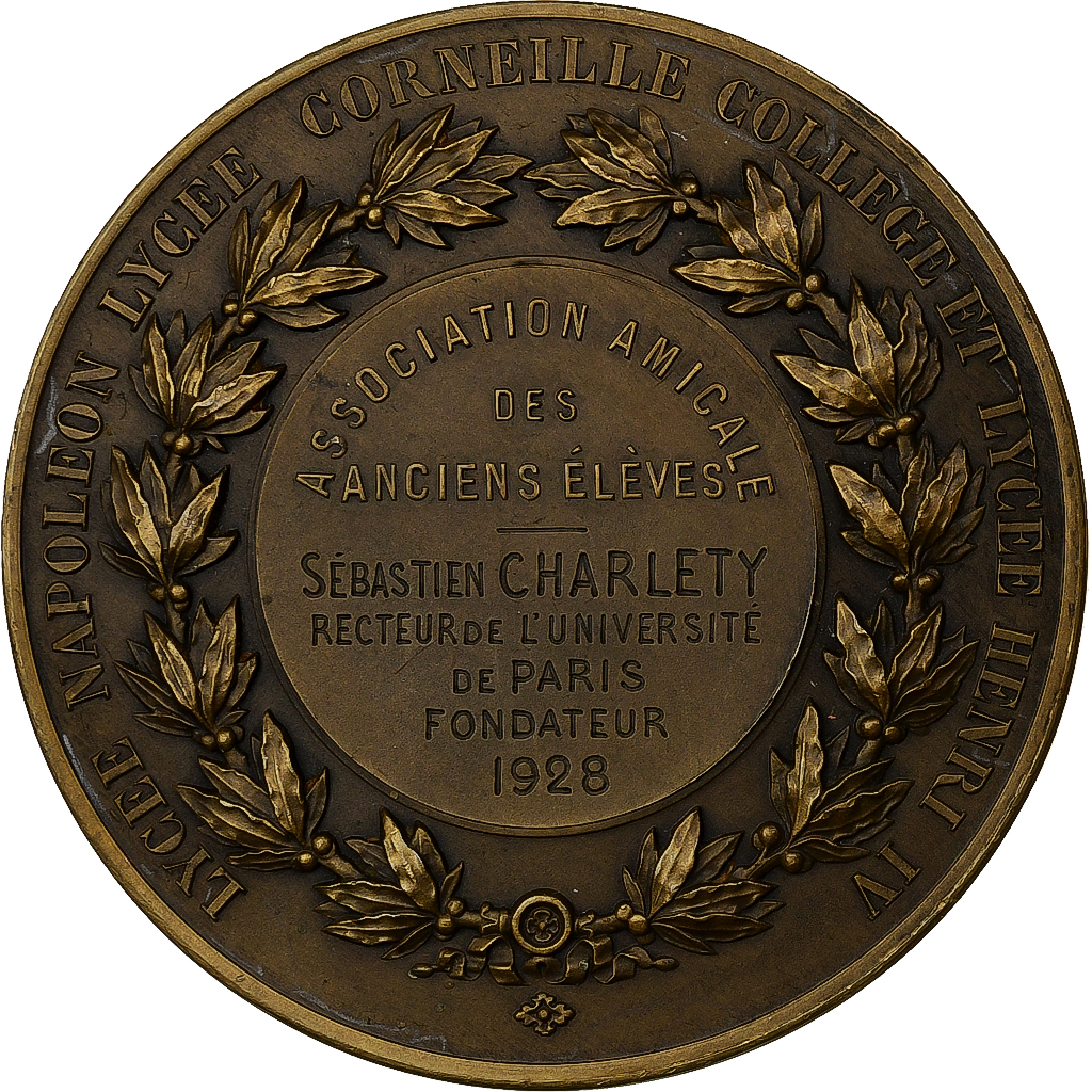 France, Medal, Lycée Napoléon, Lycée Corneille, 1928, Bronze, Caqué, 