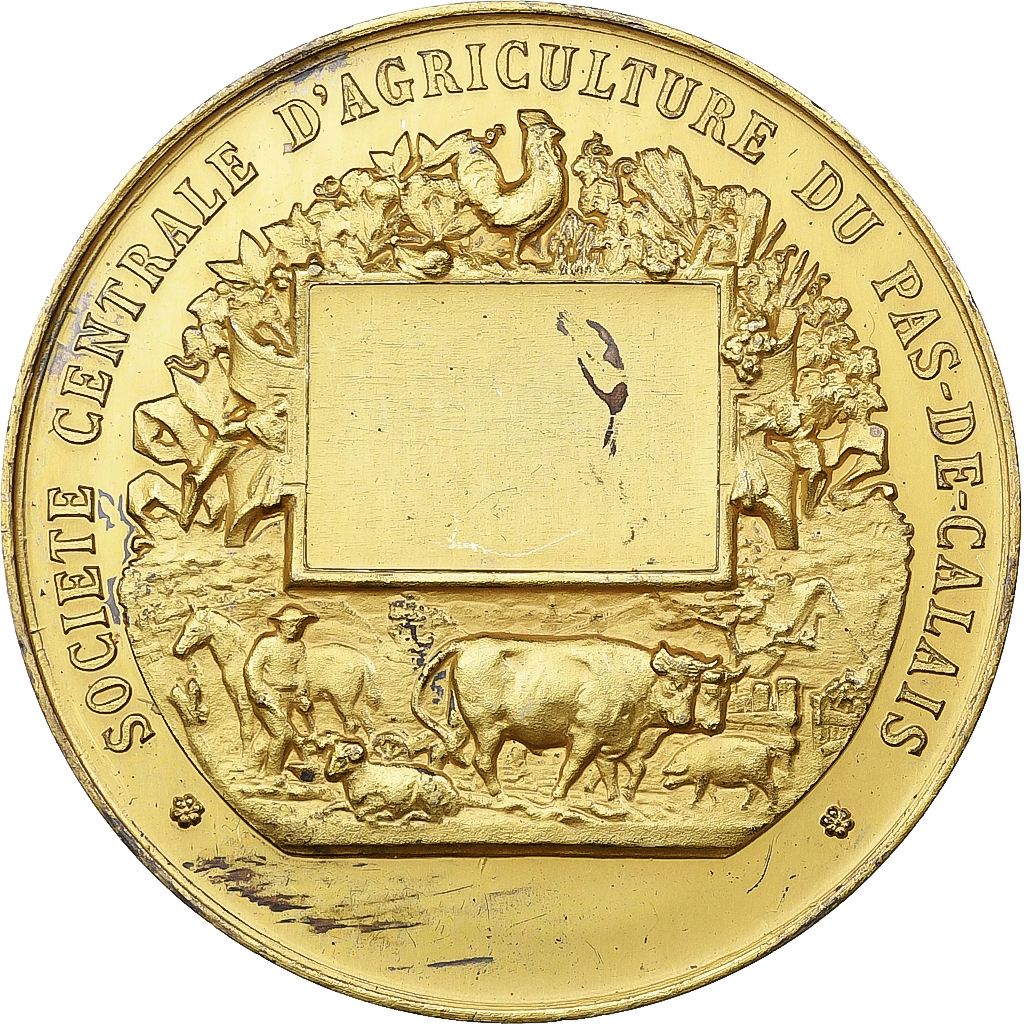 France, Medal, Société Centrale d'Agriculture du Pas-de-Calais, Gold plated