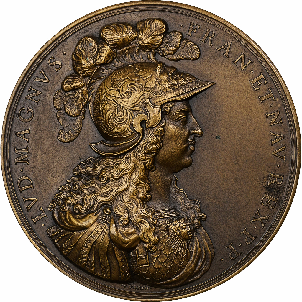 France, Medal, Louis XIV, Nec Pluribus Impar, 1674, Bronze, Varin, Restrike