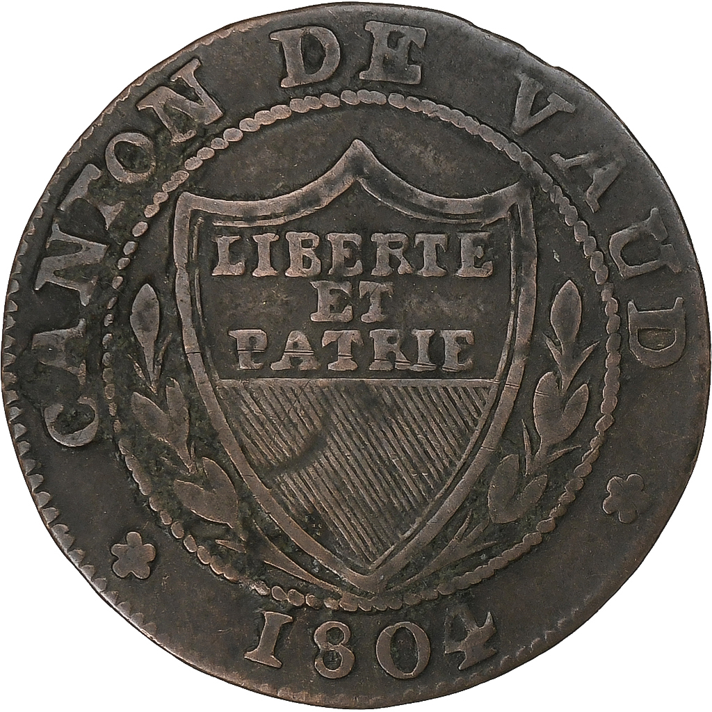 SWISS CANTONS, VAUD, 1/2 Batzen-5 Rappen, 1804, Canton de Vaud, Billon