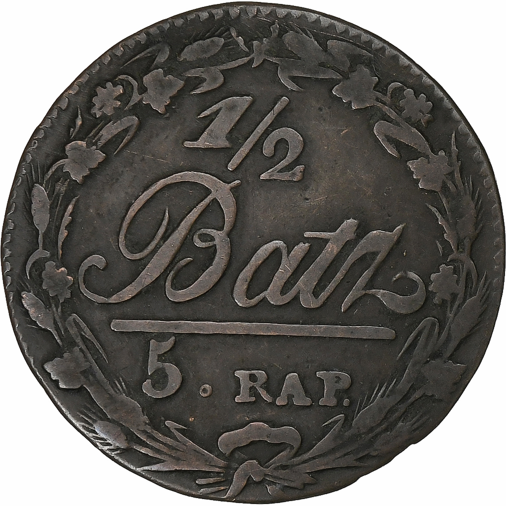 SWISS CANTONS, VAUD, 1/2 Batzen-5 Rappen, 1804, Canton de Vaud, Billon