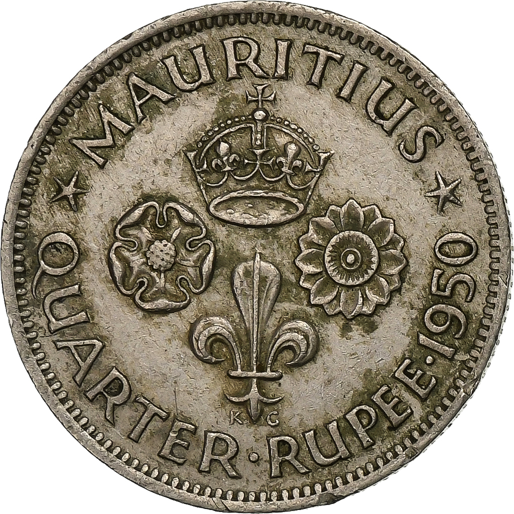 Mauritius, George VI, 1/4 Rupee, 1950, Copper-nickel, EF, KM:27