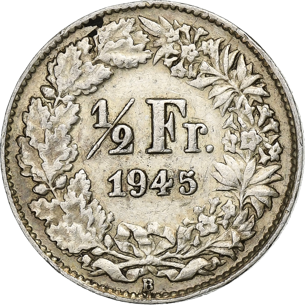 Switzerland, 1/2 Franc, 1945, Bern, Silver, , KM:23