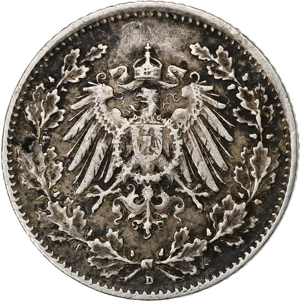 GERMANY - EMPIRE, 1/2 Mark, 1915, Munich, Silver, , KM:17