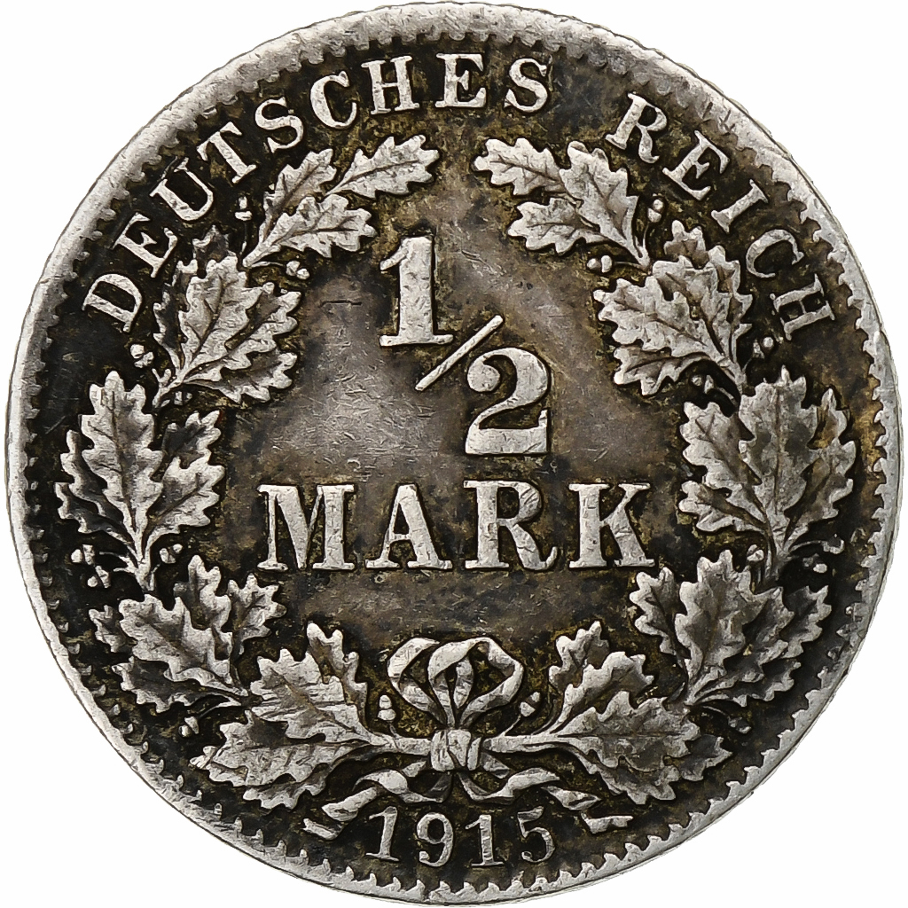 GERMANY - EMPIRE, 1/2 Mark, 1915, Munich, Silver, , KM:17