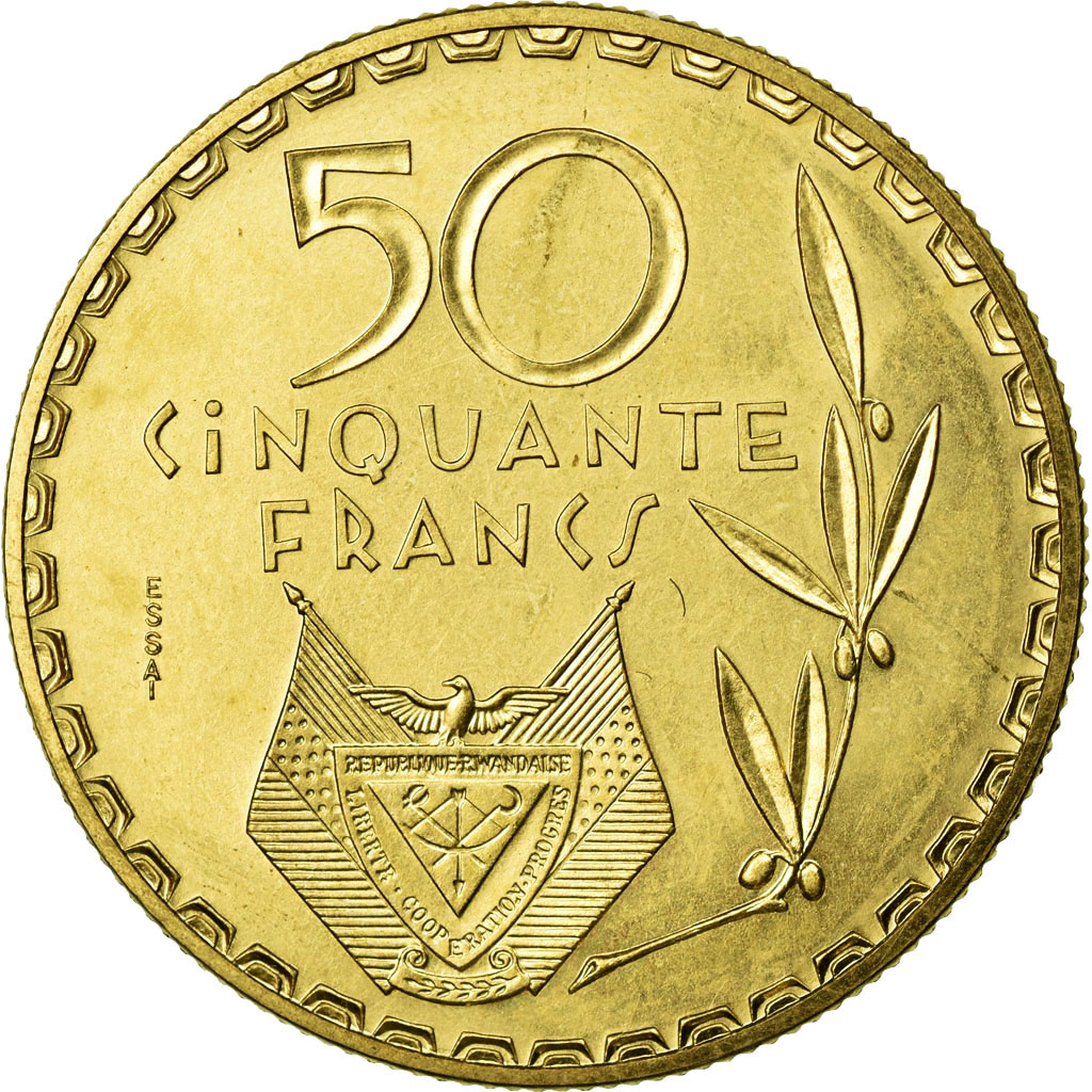 Munten, Rwanda, 50 Francs, 1977, FDC, Tin, KM:E7