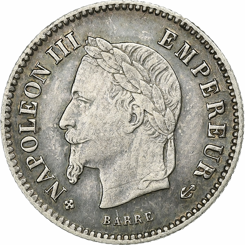 France, Napoleon III, 20 Centimes, 1867, Strasbourg, Silver, 