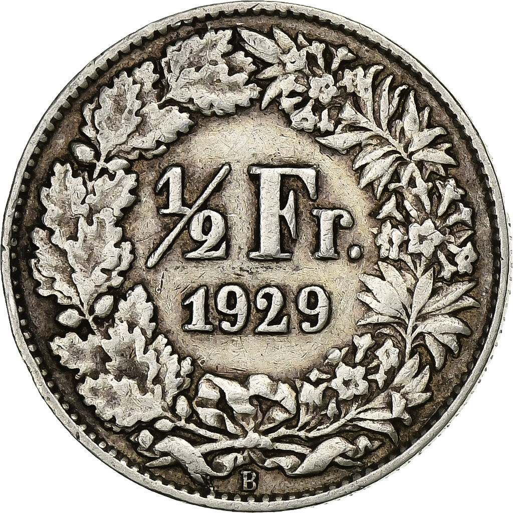 Switzerland, 1/2 Franc, 1929, Bern, Silver, , KM:23