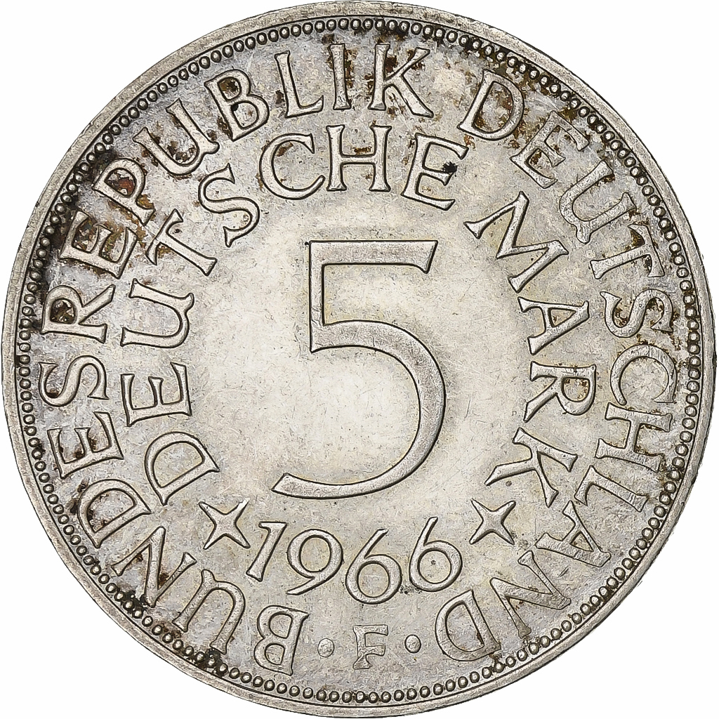 GERMANY - FEDERAL REPUBLIC, 5 Mark, 1966, Stuttgart, Silver, , KM:112.1