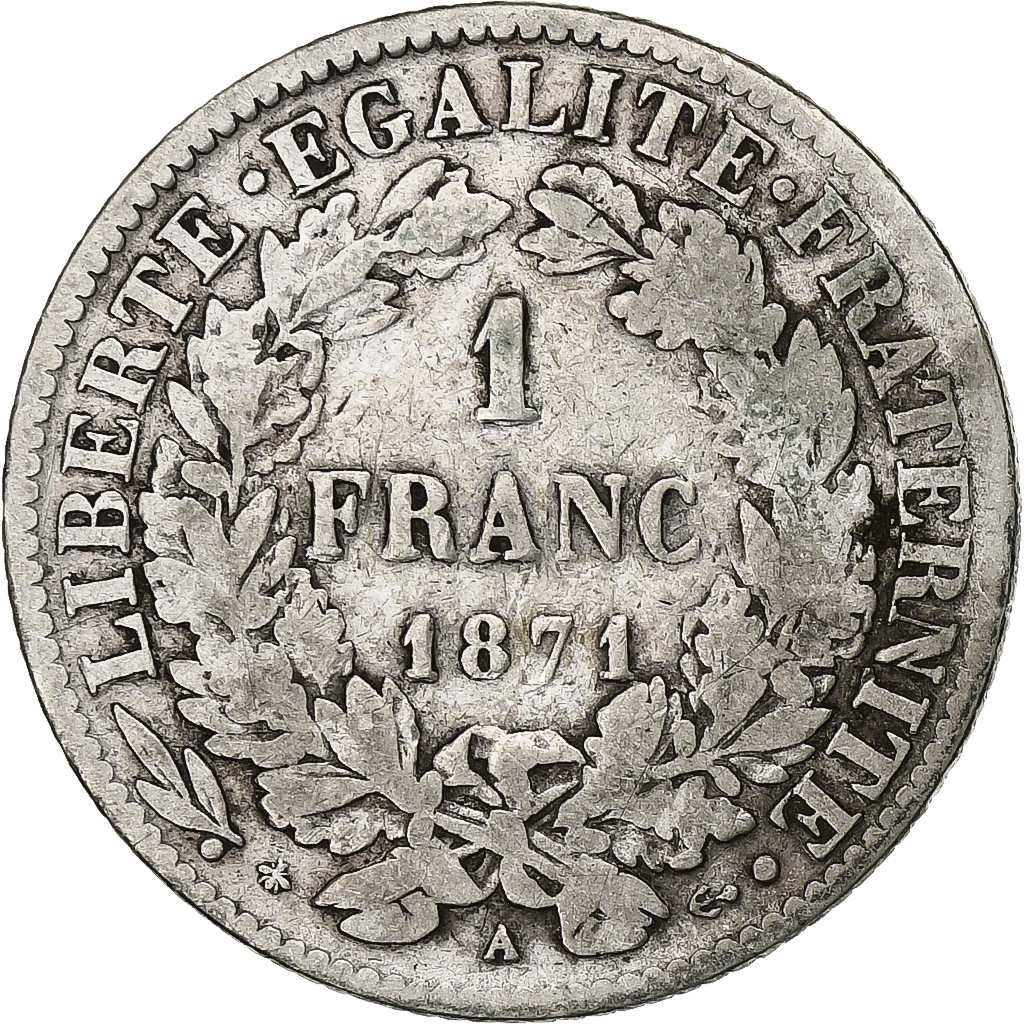 France, Franc, Cérès, 1871, Paris, Silver, , Gadoury:465, KM:822.1