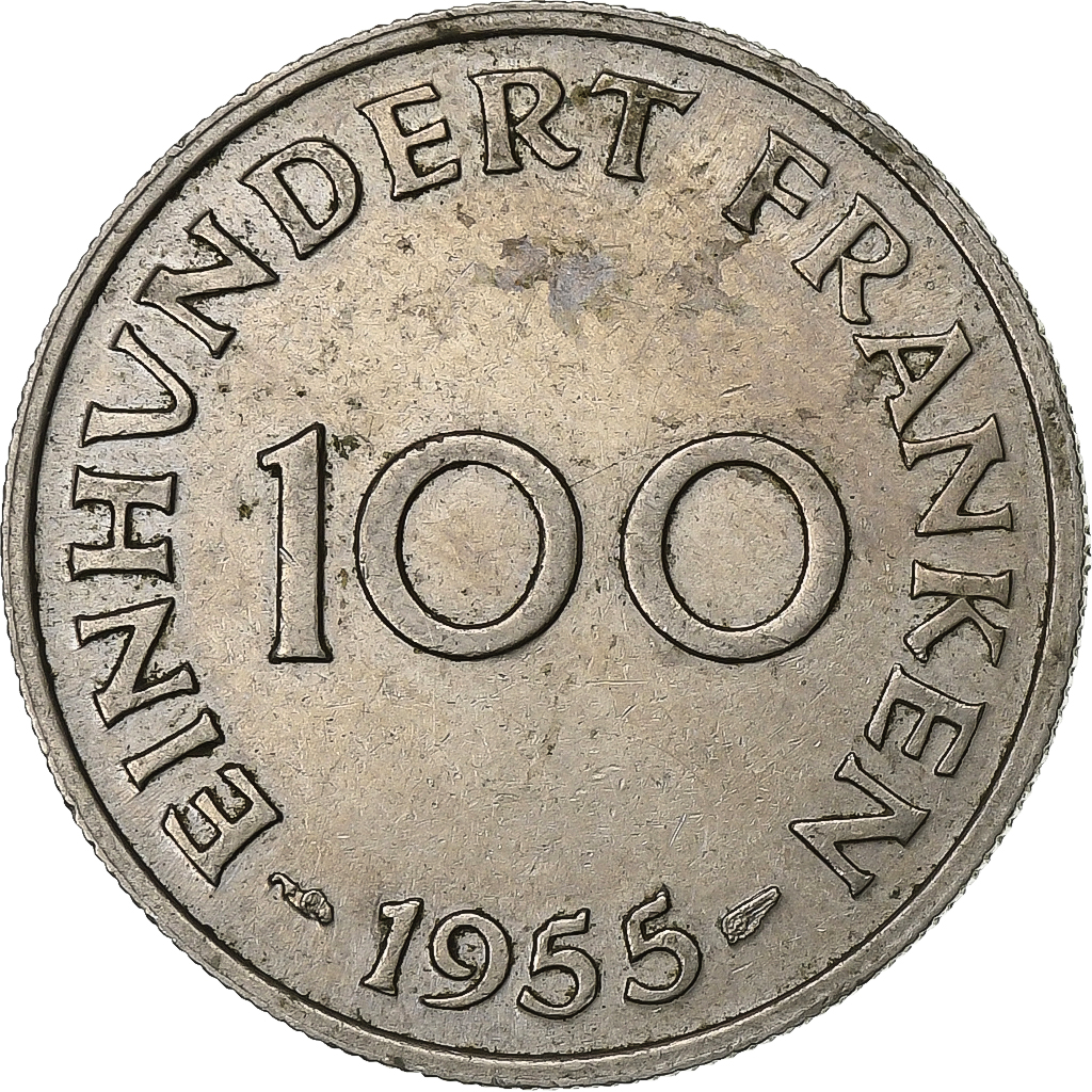 SAARLAND, 100 Franken, 1955, Paris, Copper-nickel, , KM:4
