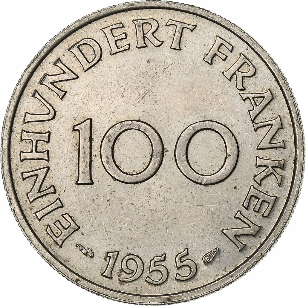 SAARLAND, 100 Franken, 1955, Paris, Copper-nickel, , KM:4