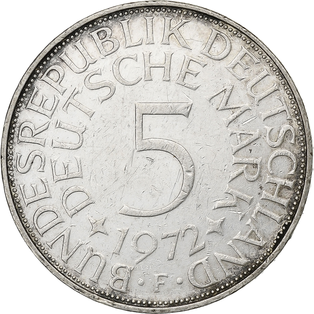 GERMANY - FEDERAL REPUBLIC, 5 Mark, 1972, Stuttgart, Silver, , KM:112.1