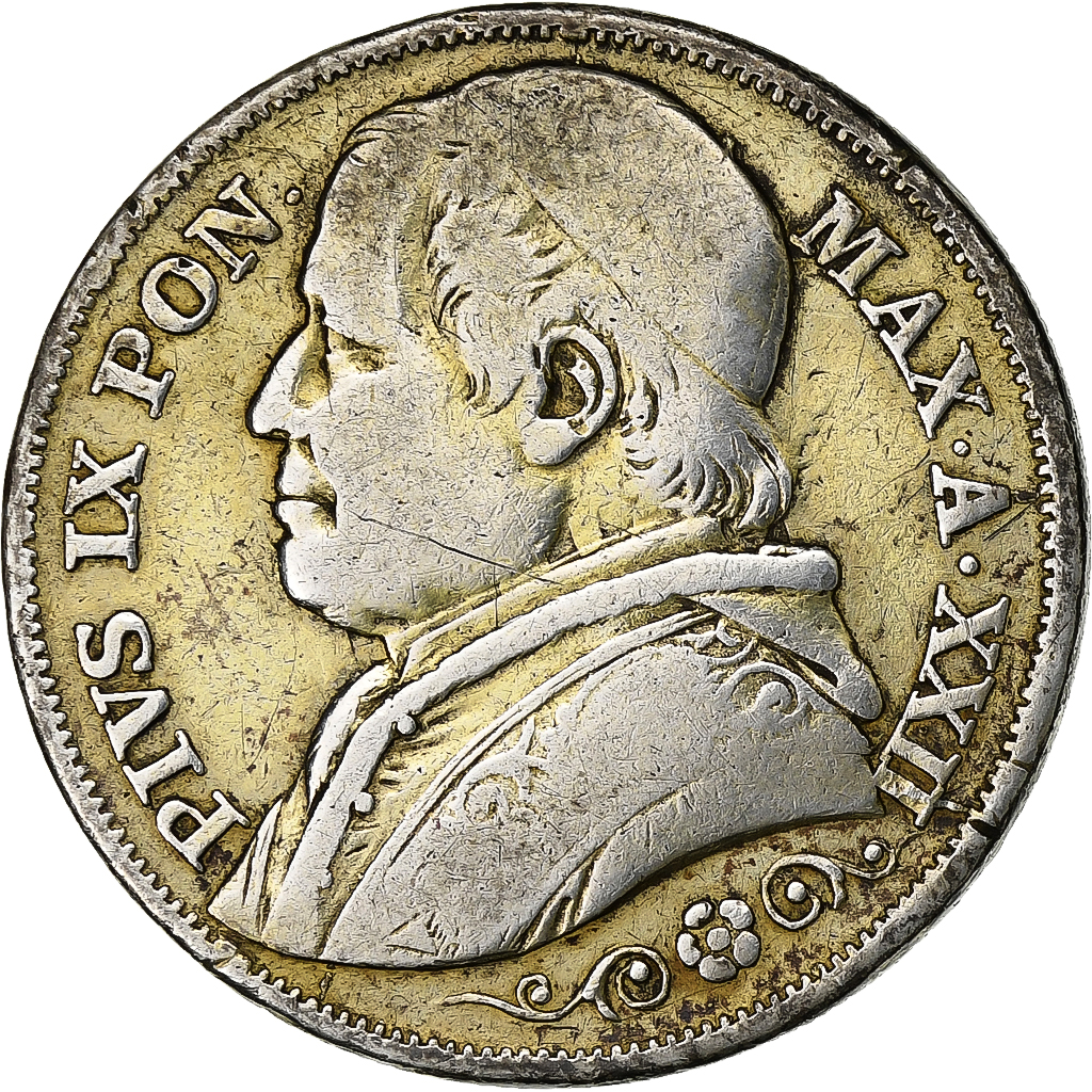 ITALIAN STATES, PAPAL STATES, Pius IX, 2 Lire, 1867, Rome, Silver, EF
