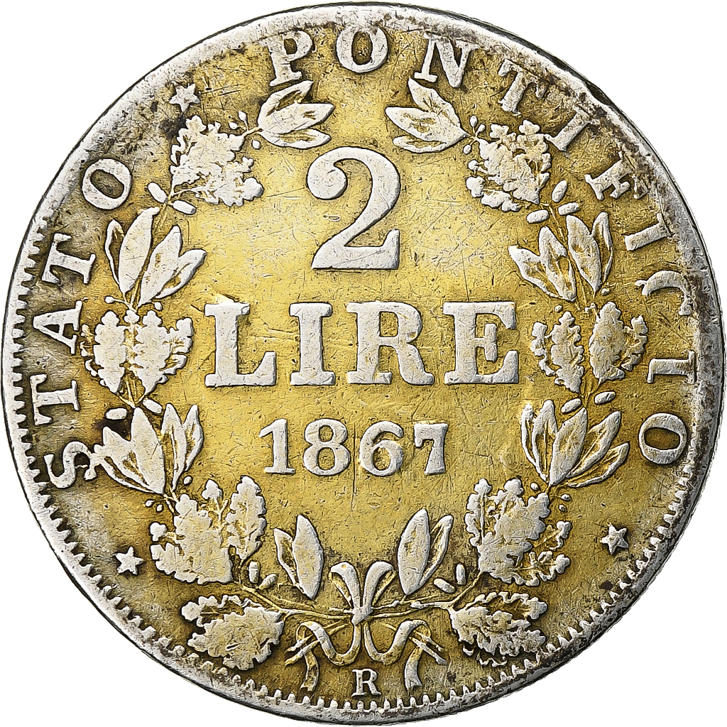 ITALIAN STATES, PAPAL STATES, Pius IX, 2 Lire, 1867, Rome, Silver, EF