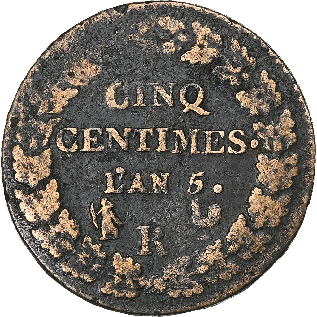 France, 5 Centimes, Dupré, AN 5, Orléans, Bronze, , Gadoury:126