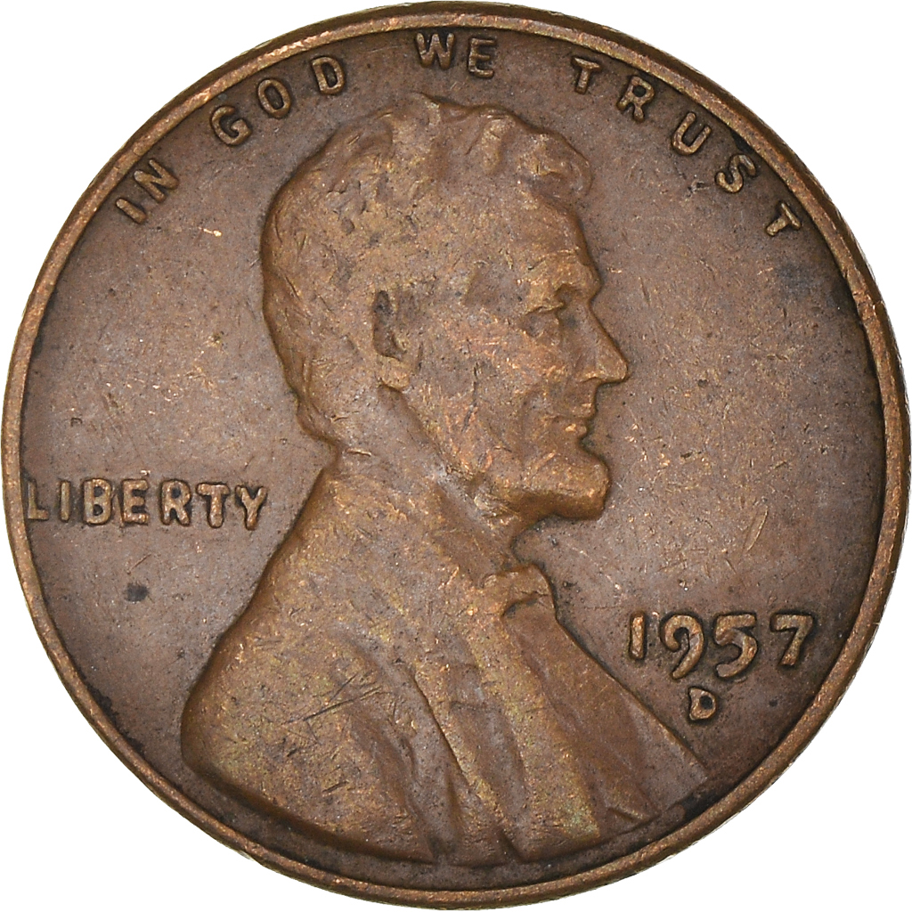 Moneda, Estados Unidos, Lincoln Cent, Cent, 1957, U.S. Mint, Denver, BC+