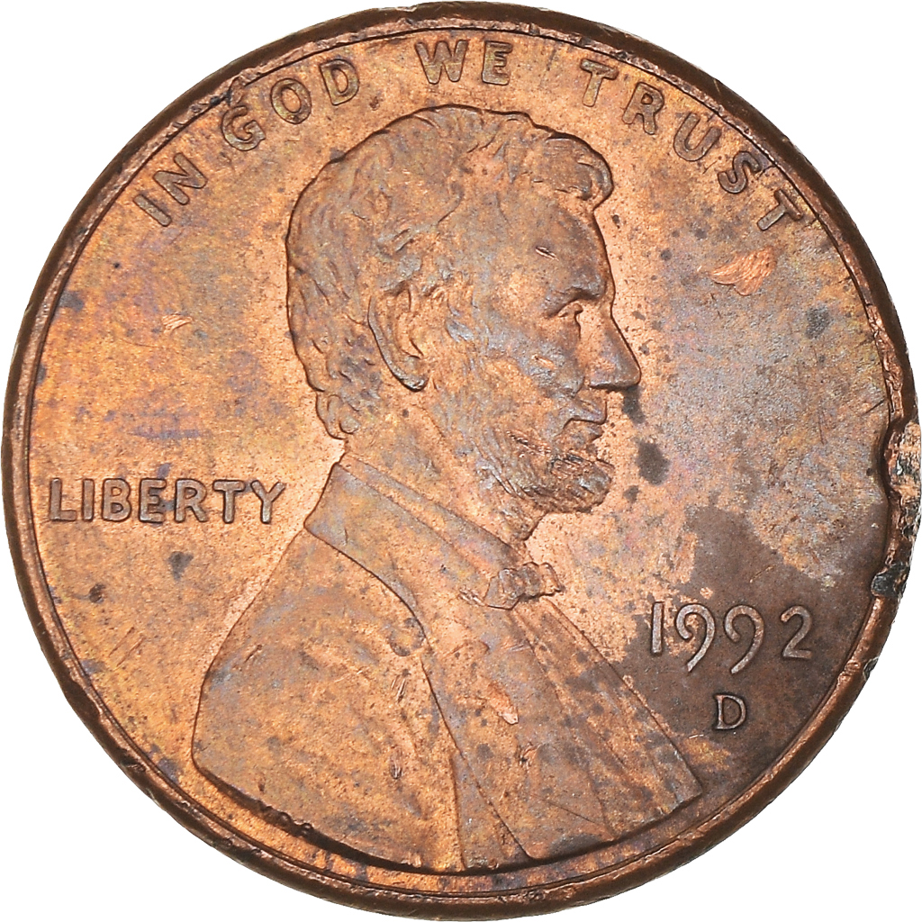 Moneda, Estados Unidos, Lincoln Cent, Cent, 1992, U.S. Mint, Denver, BC+, Cobre