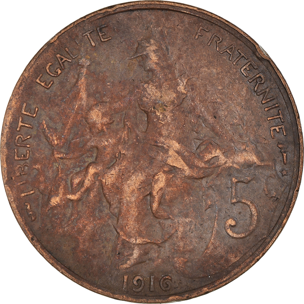 Moneda, Francia, Dupuis, 5 Centimes, 1916, Paris, MBC, Bronce, KM:842