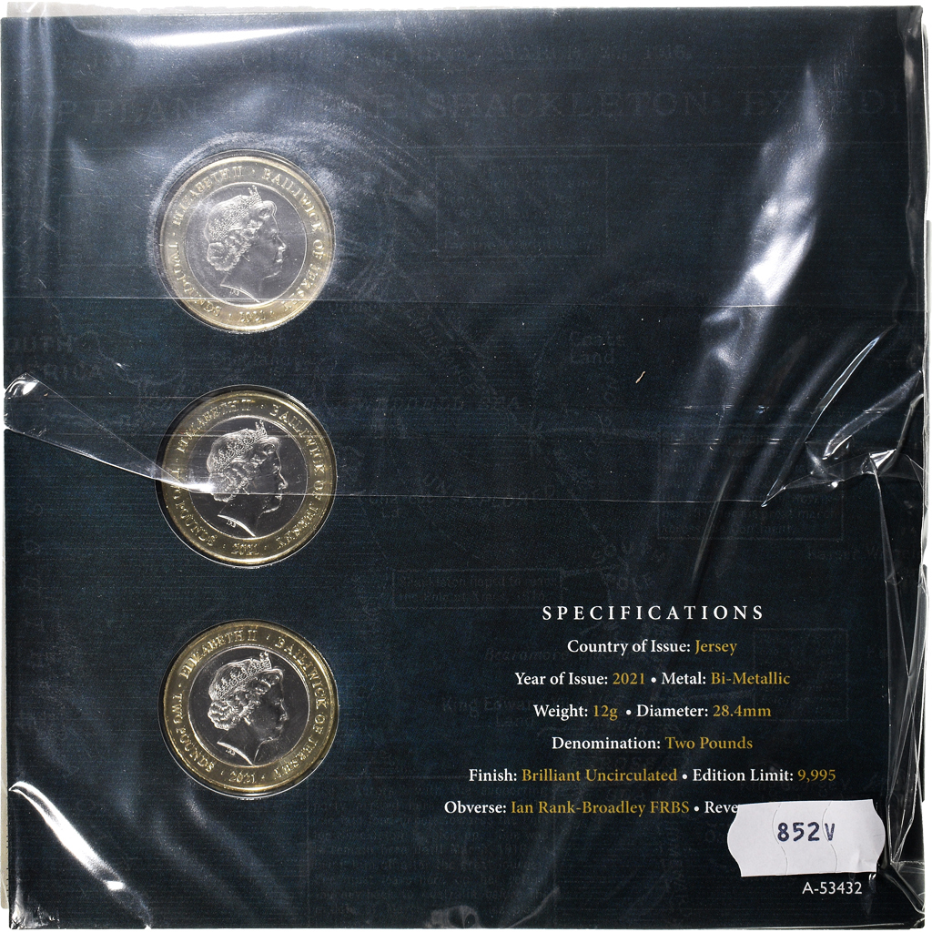 Coin, Jersey, Ernest Shackleton., 2 Pounds, 2021, Set 3 monnaies., 