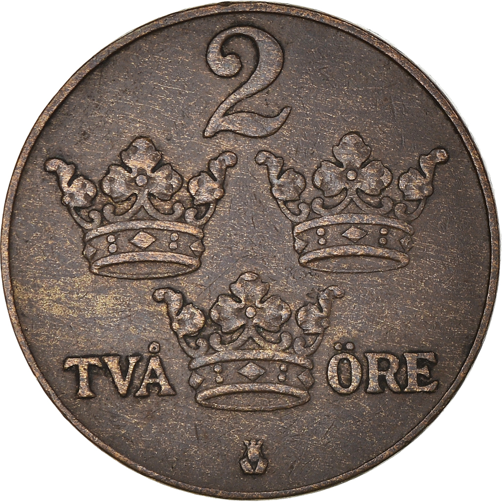 Moneda, Suecia, Gustaf V, 2 Öre, 1938, MBC+, Bronce, KM:778