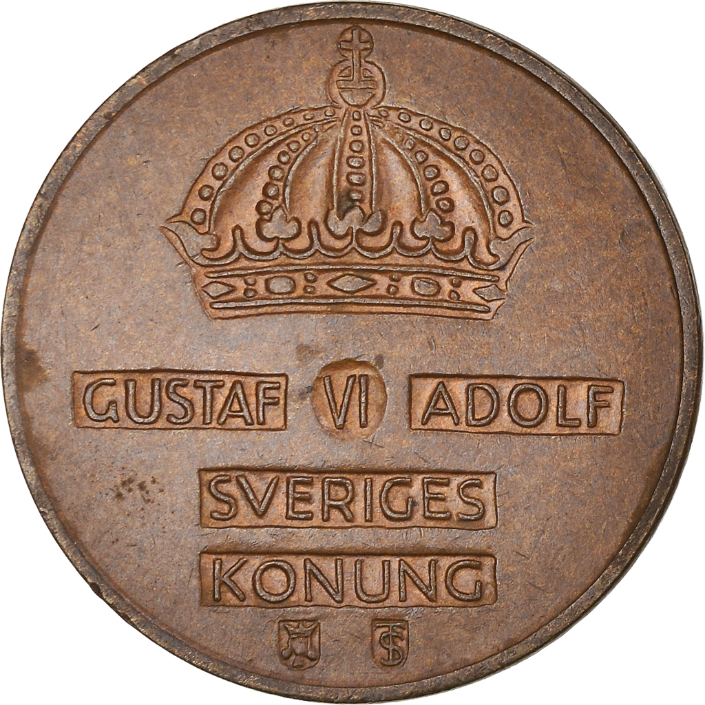 Moneda, Suecia, Gustaf VI, 2 Öre, 1959, BC+, Bronce, KM:821