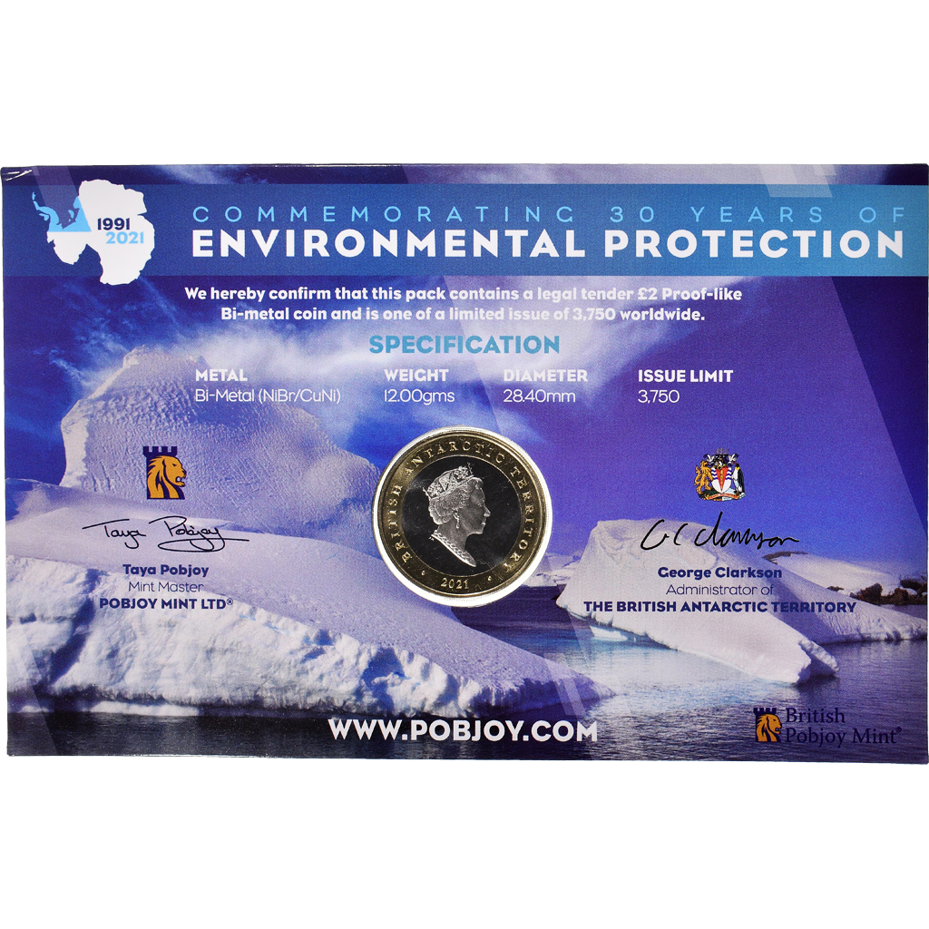 Coin, British Antarctic Territory, Protocole environnemental, Two pounds, 2021