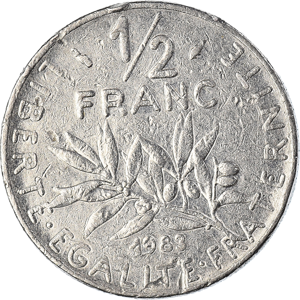 Moneda, Francia, Semeuse, 1/2 Franc, 1983, Paris, BC+, Níquel, KM:931.1
