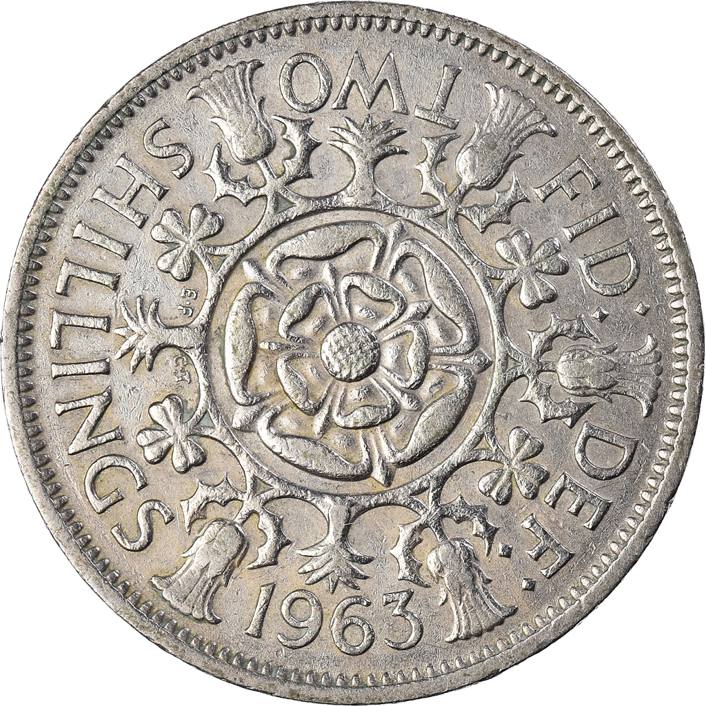 Moneda, Gran Bretaña, Elizabeth II, Florin, Two Shillings, 1963, BC+, Cobre -