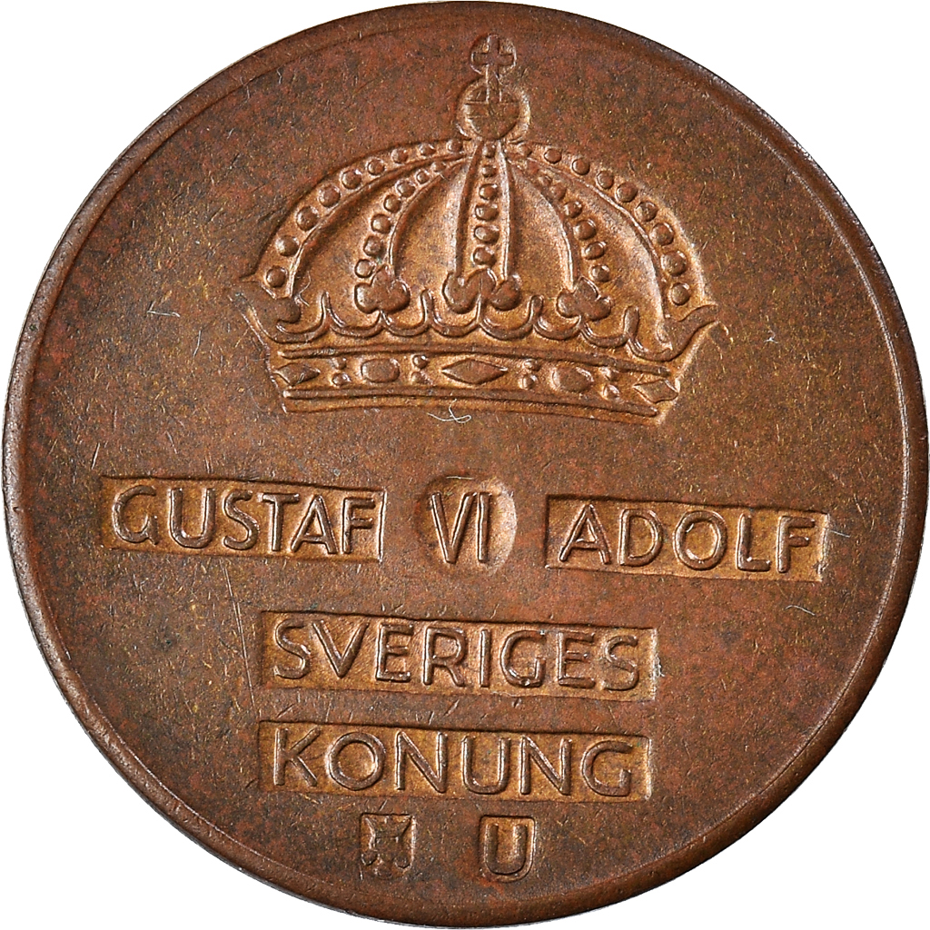 Moneda, Suecia, Gustaf VI, 2 Öre, 1969, BC+, Bronce, KM:821