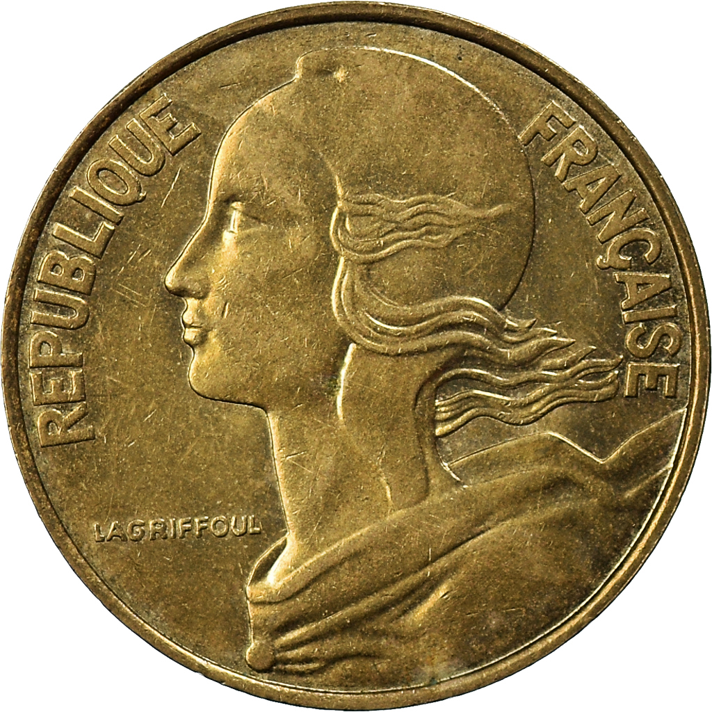 Moneda, Francia, Marianne, 20 Centimes, 1977, Paris, MBC+, Aluminio - bronce