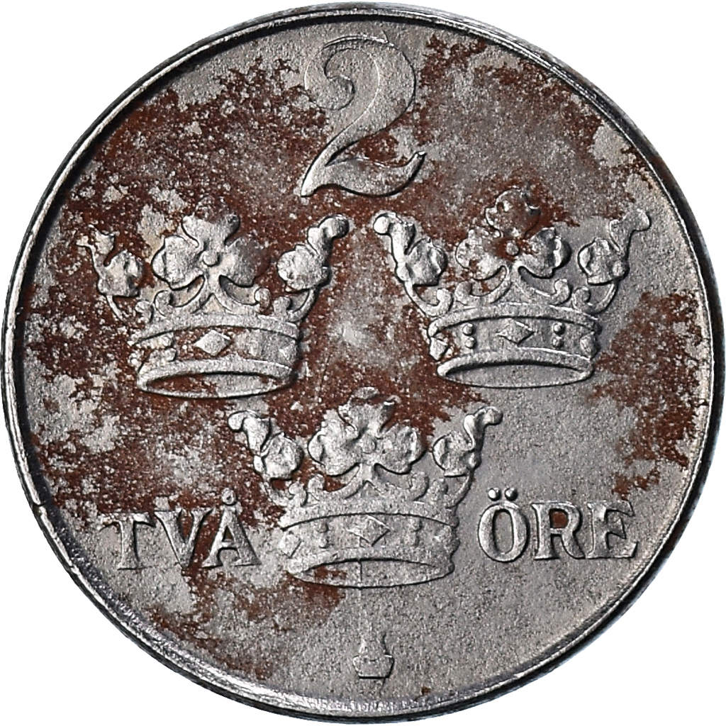 Moneda, Suecia, Gustaf V, 2 Öre, 1948, BC, Hierro, KM:811