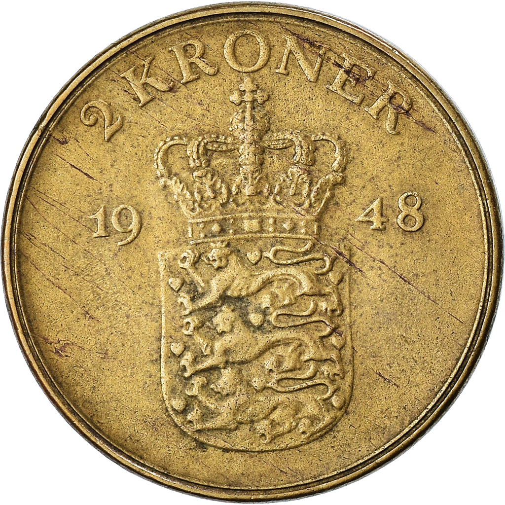 Moneda, Dinamarca, Frederik IX, 2 Kroner, 1948, Copenhagen, MBC, Aluminio -