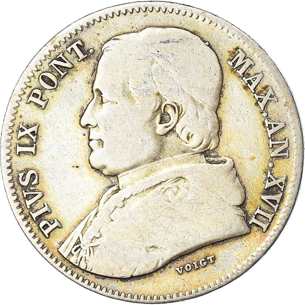 Coin, ITALIAN STATES, PAPAL STATES, Pius IX, 20 Baiocchi, 1862, Rome, 