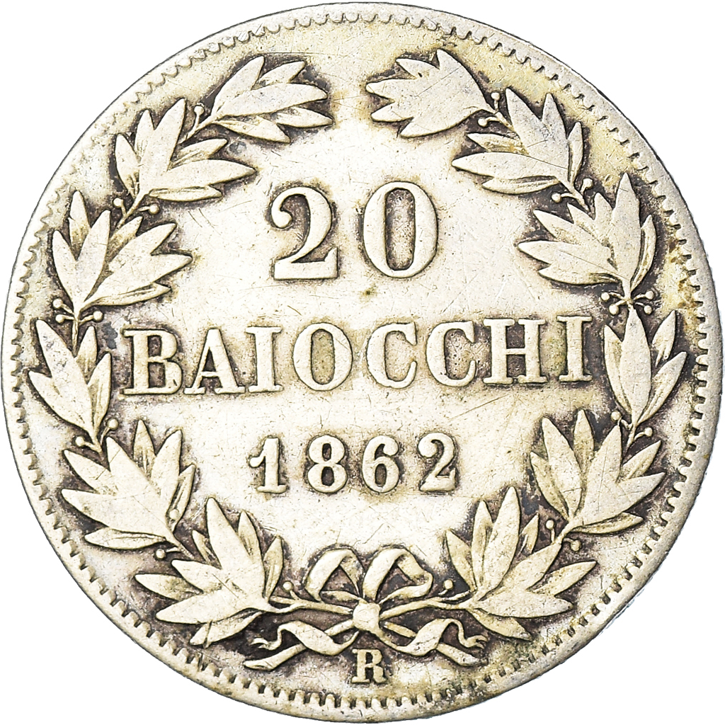 Coin, ITALIAN STATES, PAPAL STATES, Pius IX, 20 Baiocchi, 1862, Rome, 