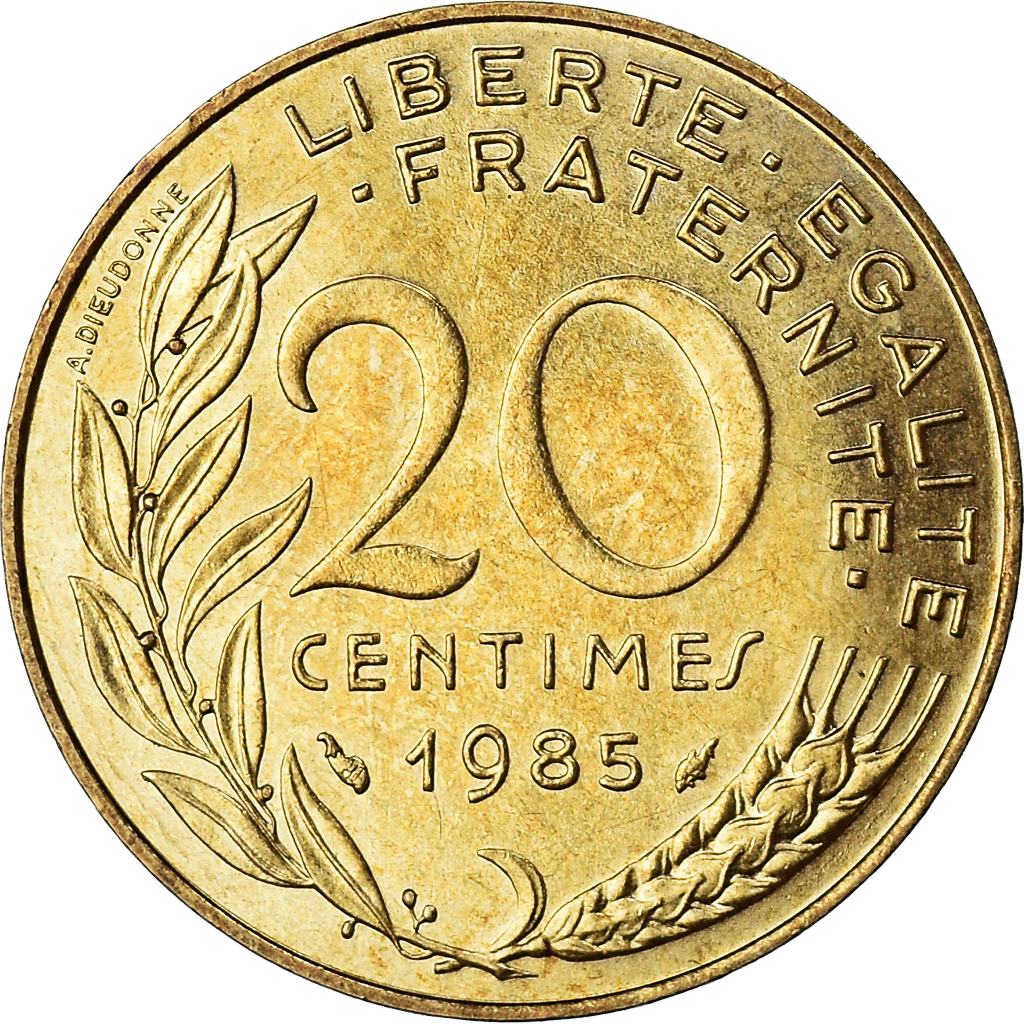 Moneda, Francia, Marianne, 20 Centimes, 1985, Paris, MBC+, Aluminio - bronce