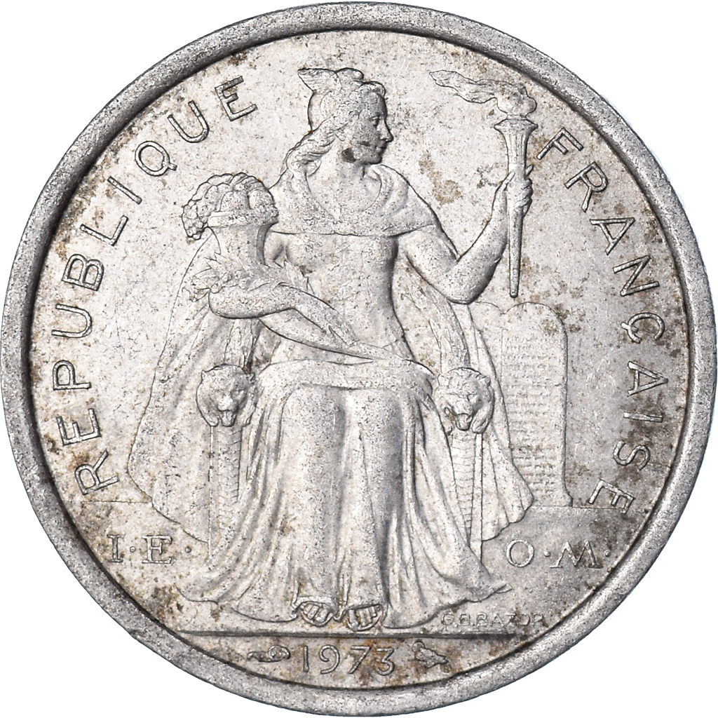 Moneda, Polinesia francesa, 2 Francs, 1973, Paris, BC+, Aluminio, KM:10