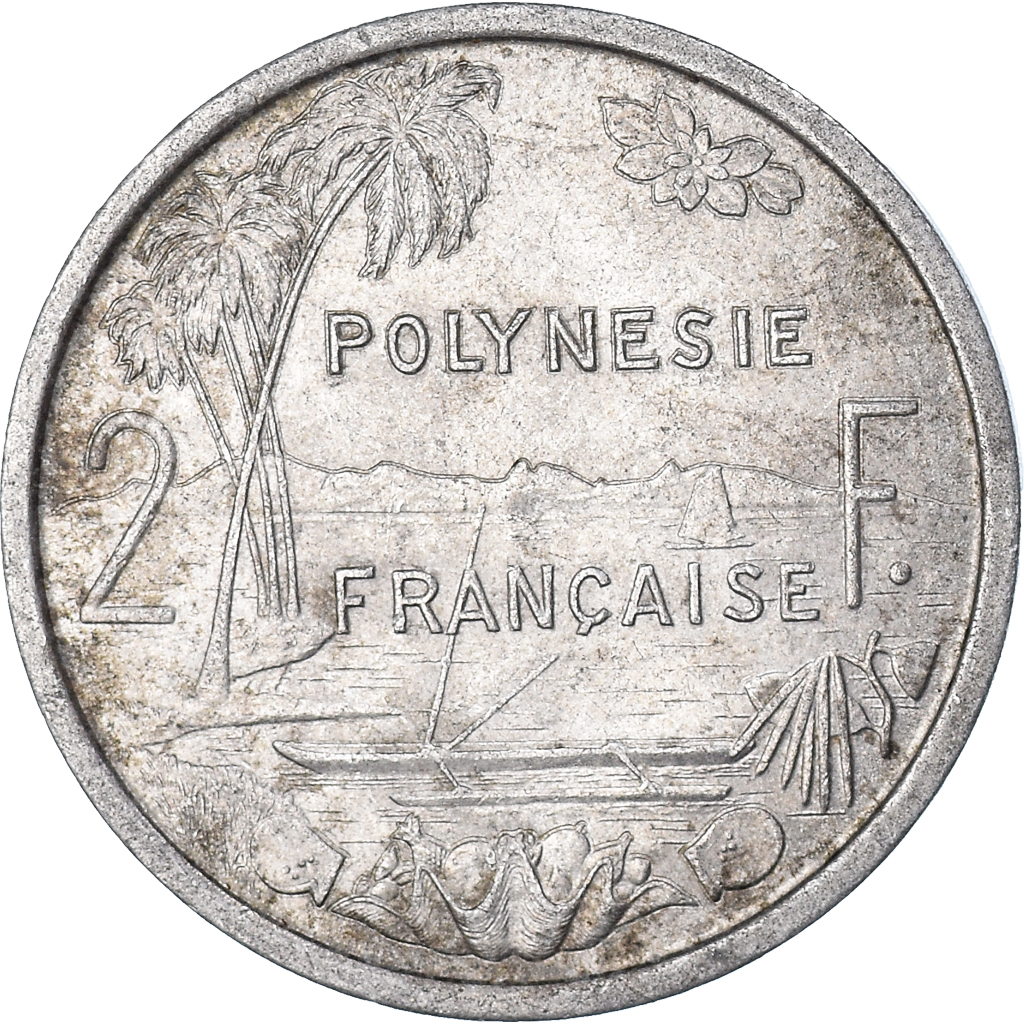 Moneda, Polinesia francesa, 2 Francs, 1973, Paris, BC+, Aluminio, KM:10
