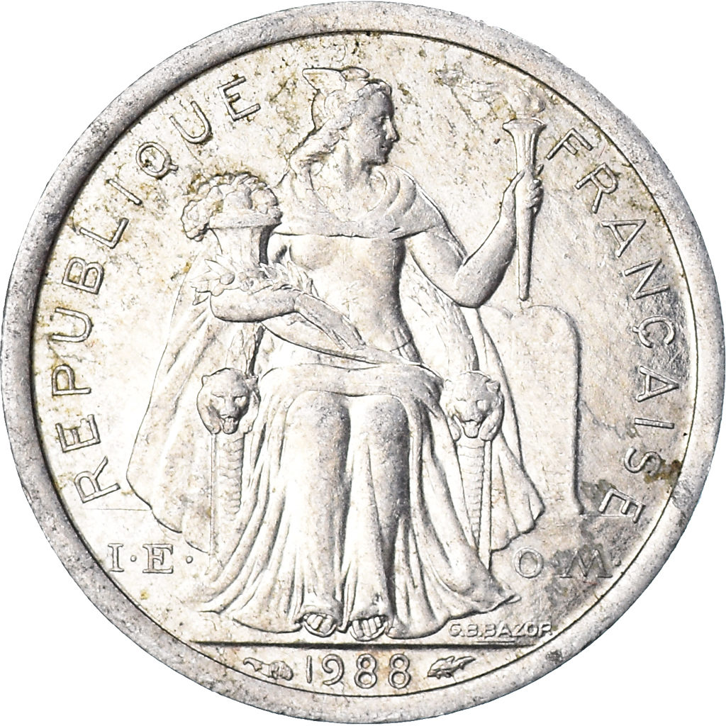 Moneda, Nueva Caledonia, Franc, 1988, Paris, MBC, Aluminio, KM:10, Lecompte:49