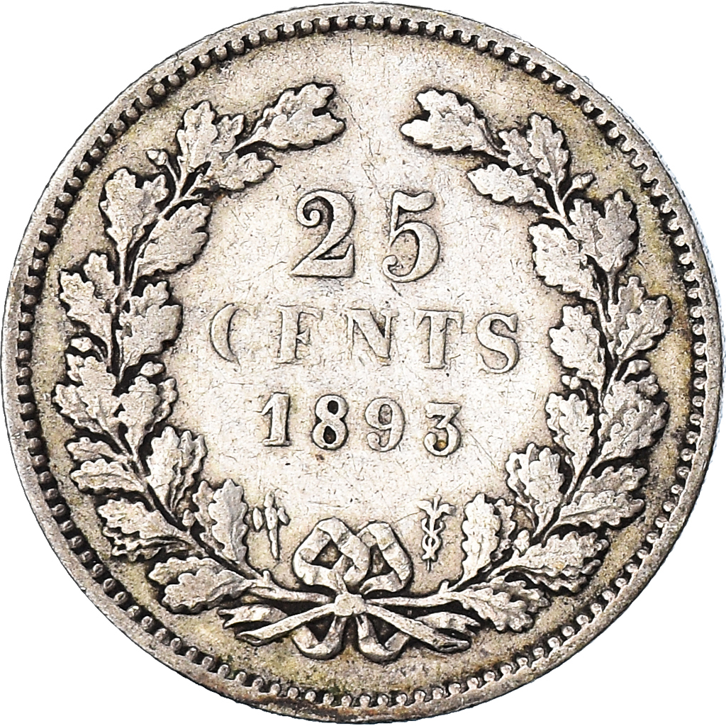 Coin, Netherlands, Wilhelmina I, 25 Cents, 1893, , Silver, KM:115