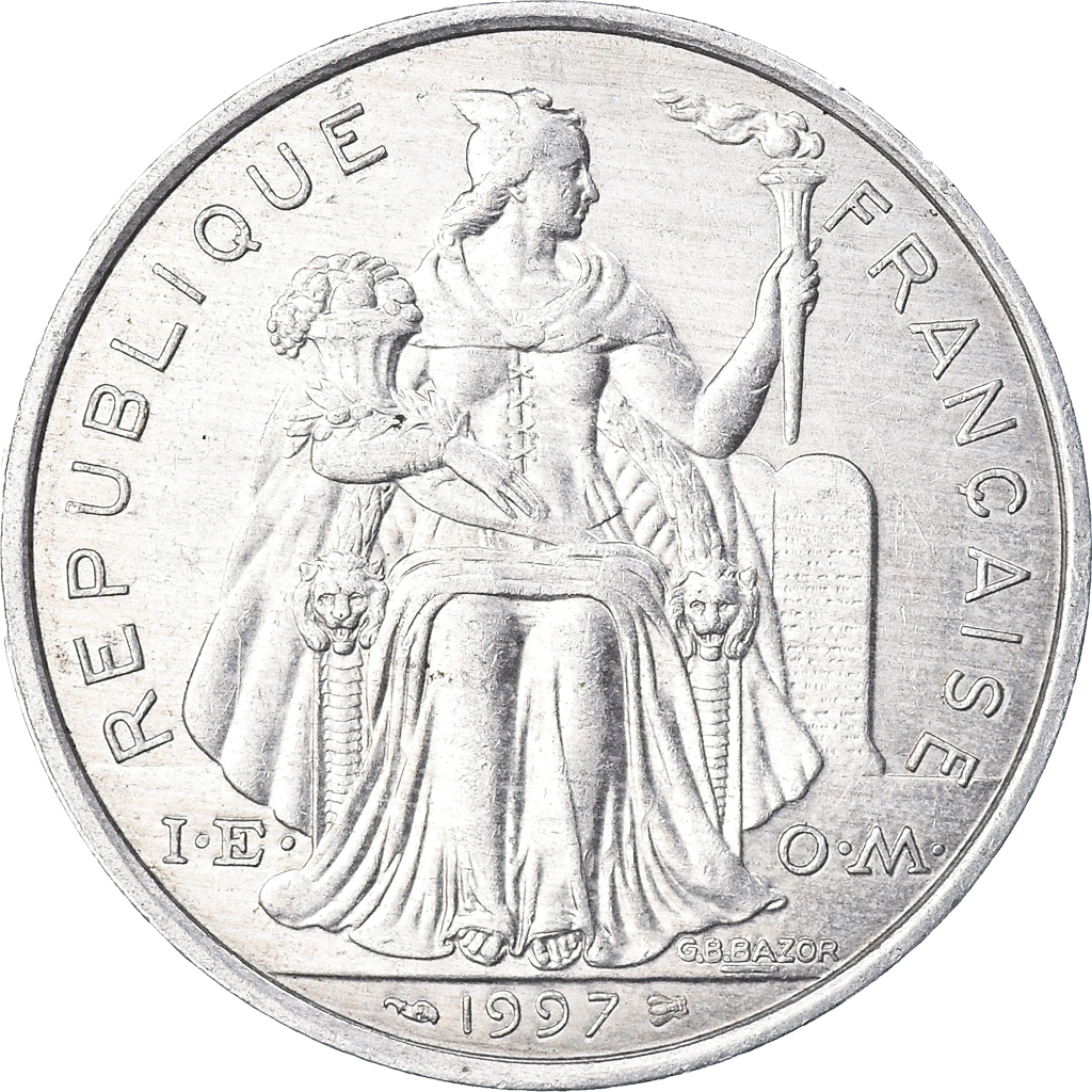 Moneda, Polinesia francesa, 5 Francs, 1997, Paris, SC, Aluminio, KM:12