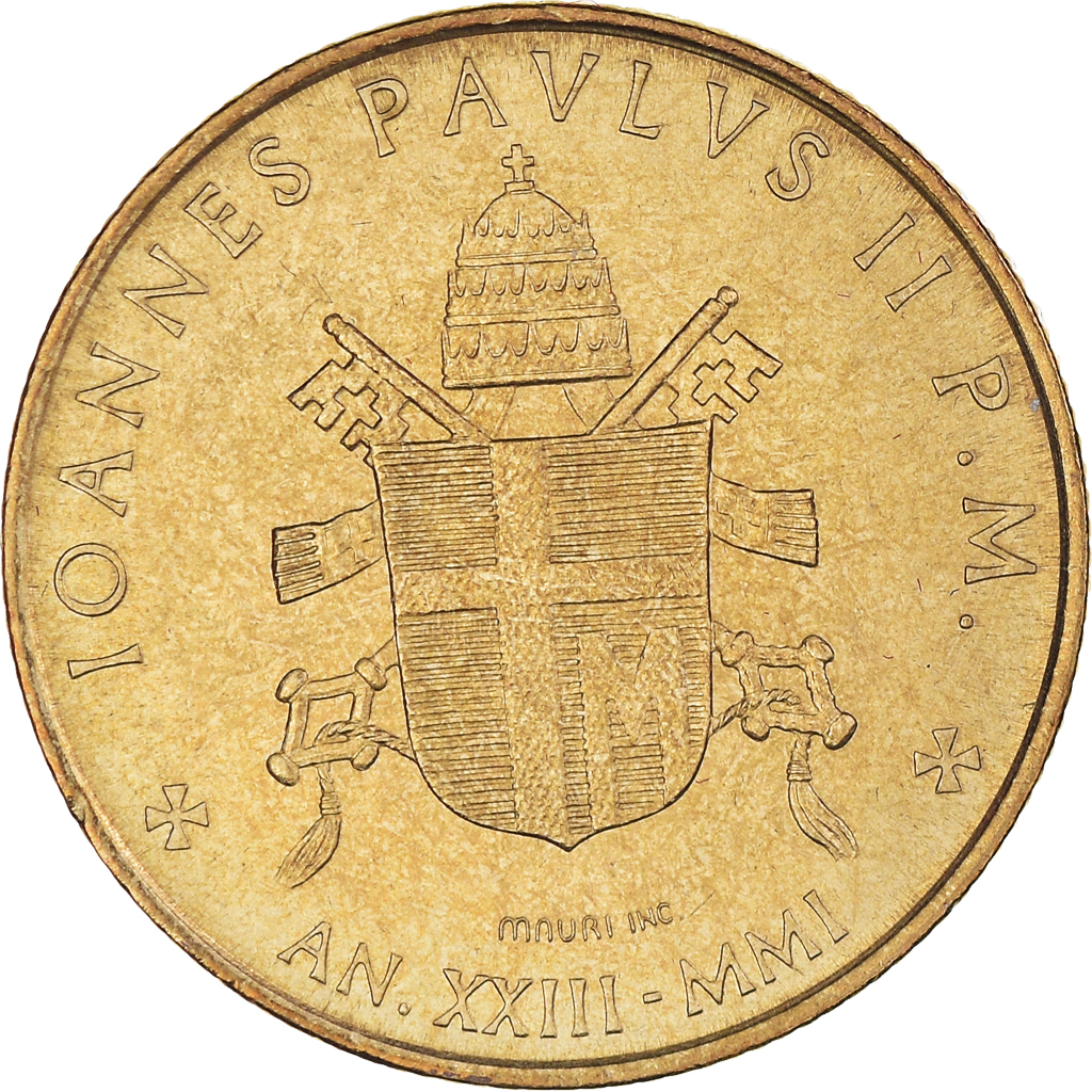 Coin, VATICAN CITY, John Paul II, 200 Lire, 2001, Rome, , Brass, KM:335